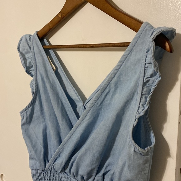 "New In" Surplice Ruffle Romper in Blue Denim Wash - Picture 6 of 13